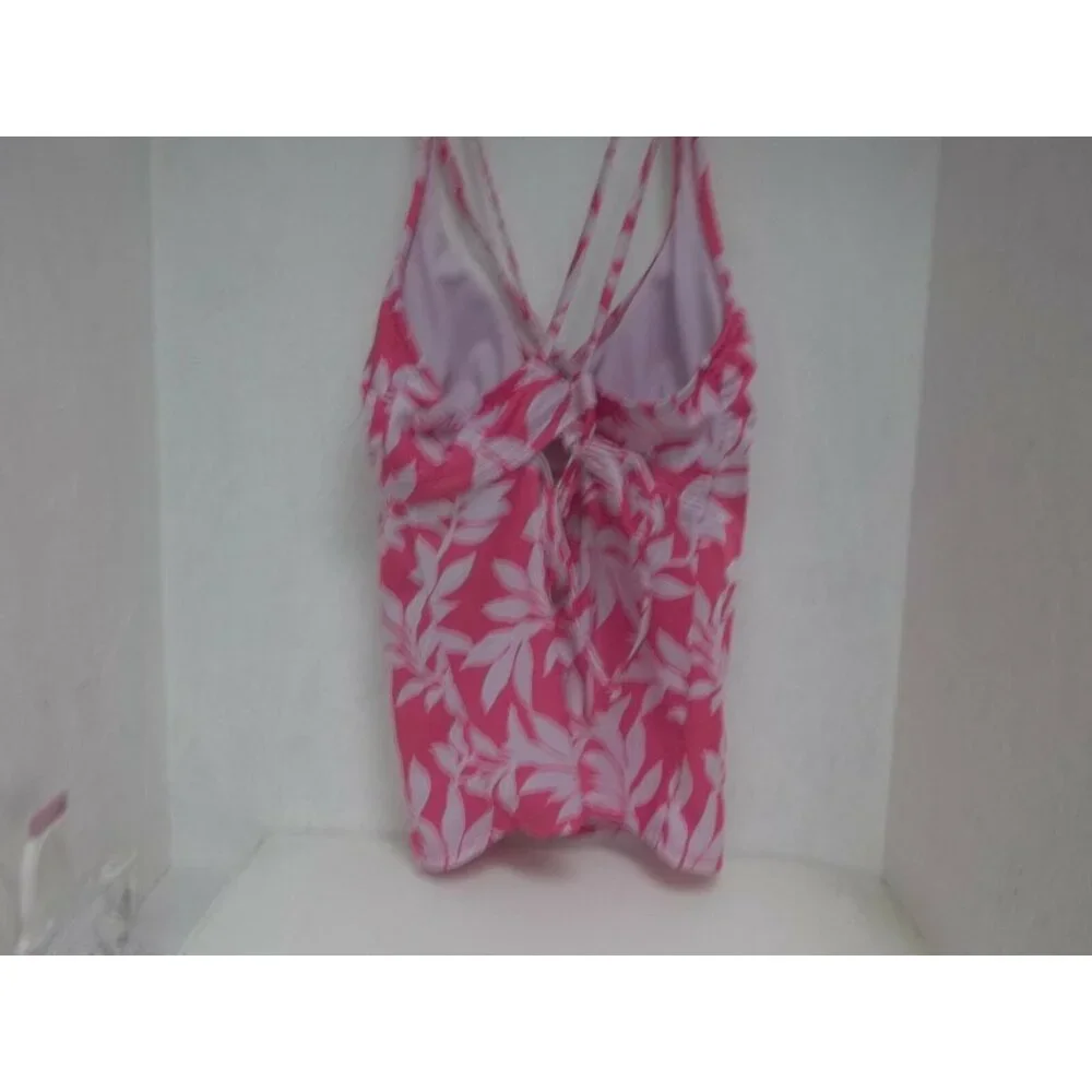 All In Motion Women's V-Neck Tankini  AF081  Red/White Leaf Design Large New!!! - Picture 2 of 2